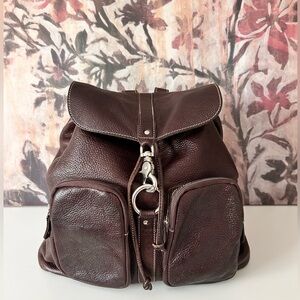 Rare Find Discontinued Roots Pebbled Leather Backpack-Dark Brown